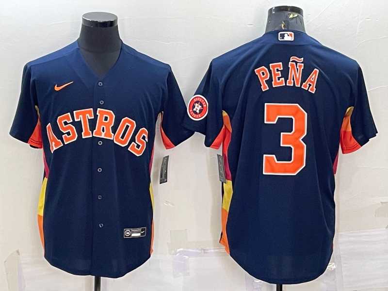 Mens Houston Astros #3 Jeremy Pena Navy Blue With Patch Stitched MLB Cool Base Nike Jersey